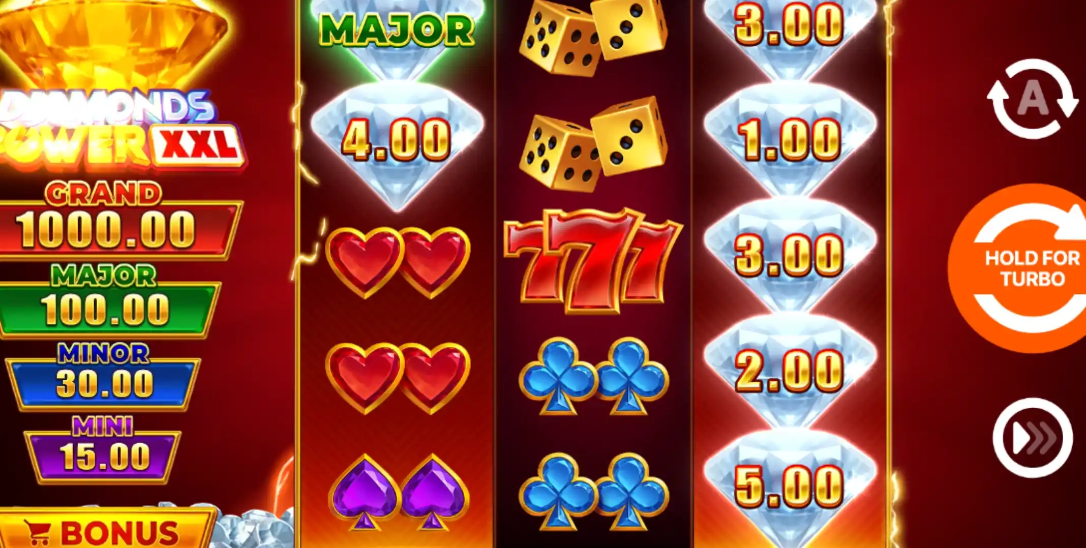 Diamonds Power XXL: Hold and Win Symbols and Paytable